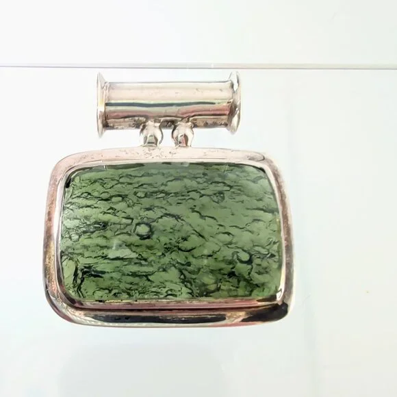One of a Kind Moldavite & Sterling Silver Pendant With Faceted & Raw Sides - Picture 1 of 13